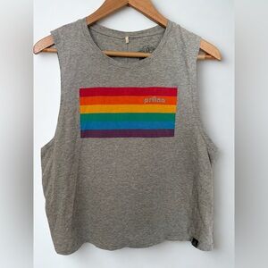 Prana Women’s Pride Organic Heather Gray Graphic Sleeveless Tee Size Large